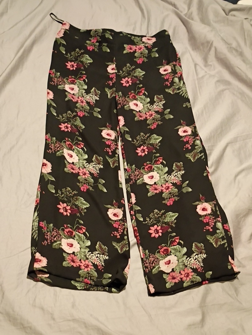 Nine West Black Wide-Leg Pants with Pink and Green Floral Print